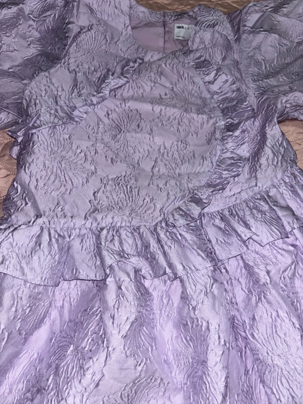 ASOS Lilac Textured Puff-Sleeve Mini Dress - Picture 4 of 6